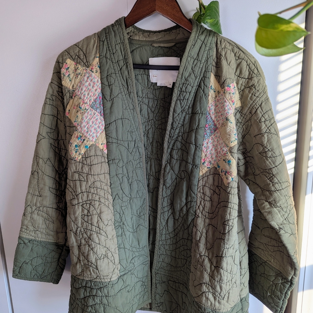 Anthropologie Sage Green Quilted Kimono Jacket